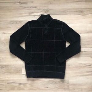 Point Zero Black Turtleneck Sweater with Grid Design